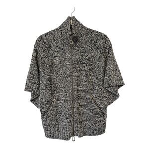 Spanner Sweater Full Zip Knit Short Sleeves Mock Neck Gray Women’s Size Large